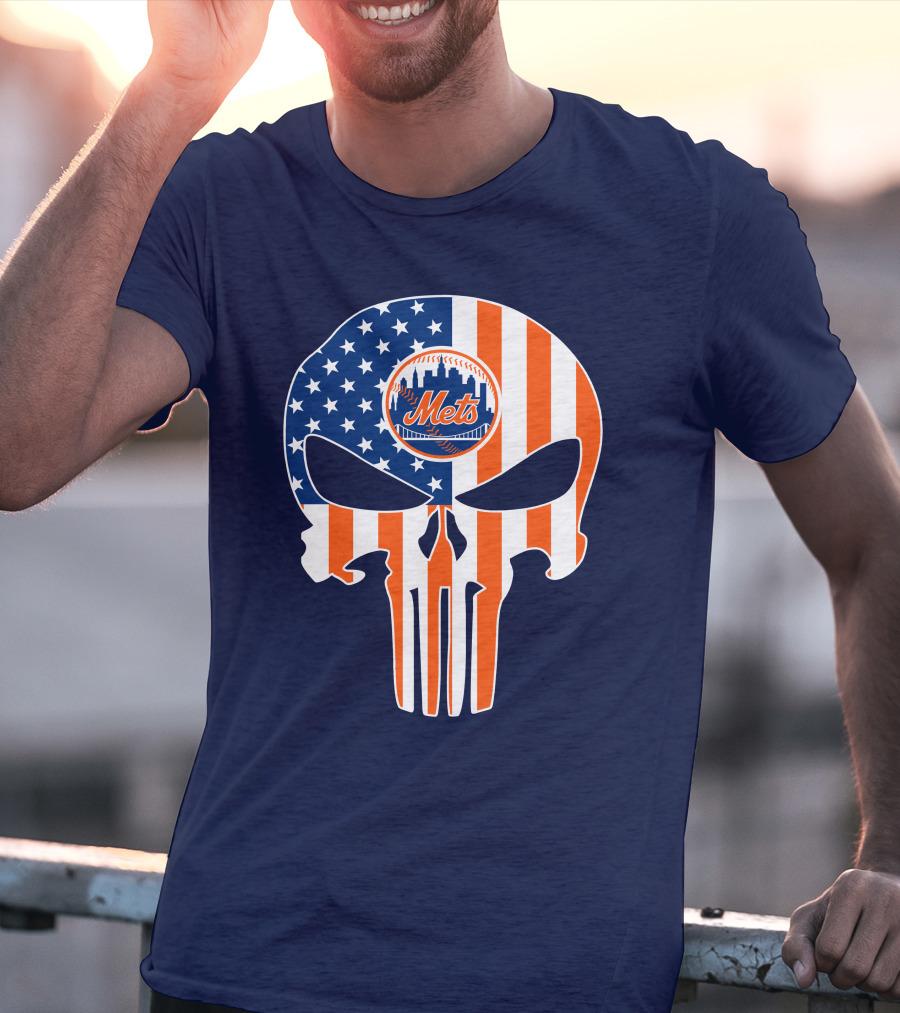 New York Mets Punisher Skull American Flag T-Shirt