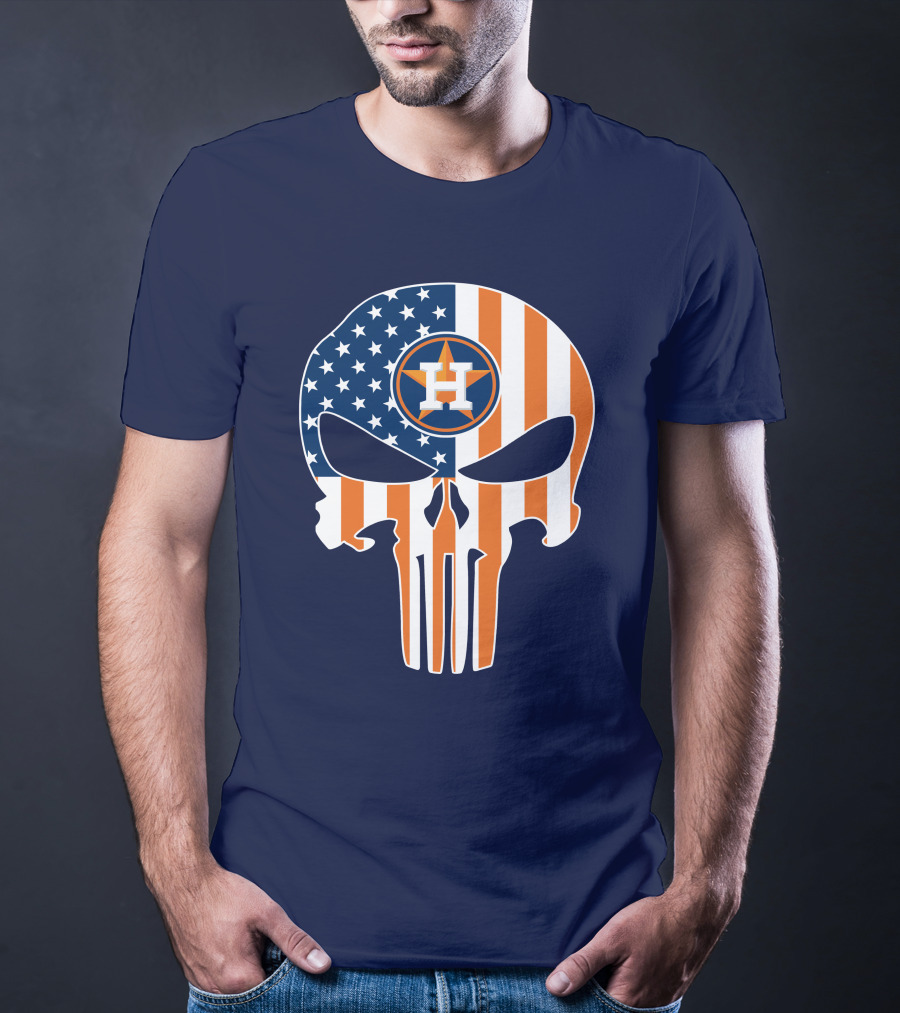 Houston Astros The Punisher American Flag Skull T-Shirt