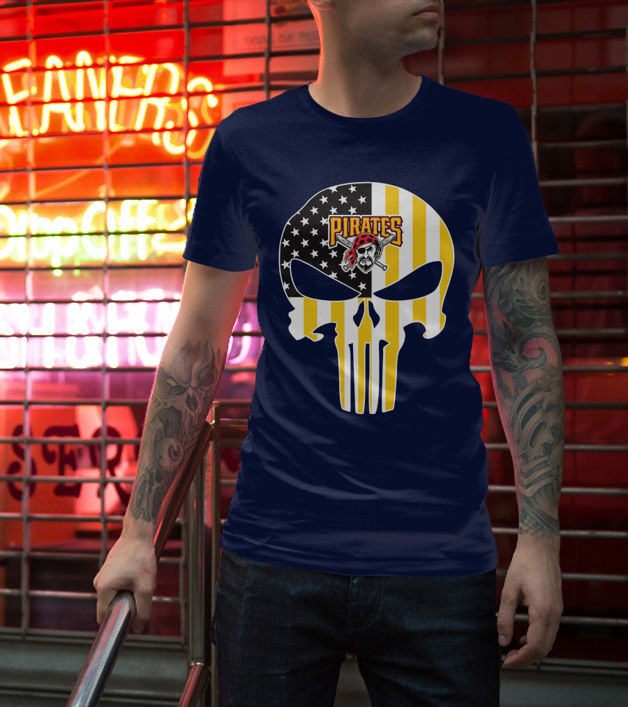 Pittsburgh Pirates Punisher Skull American Flag T-Shirt