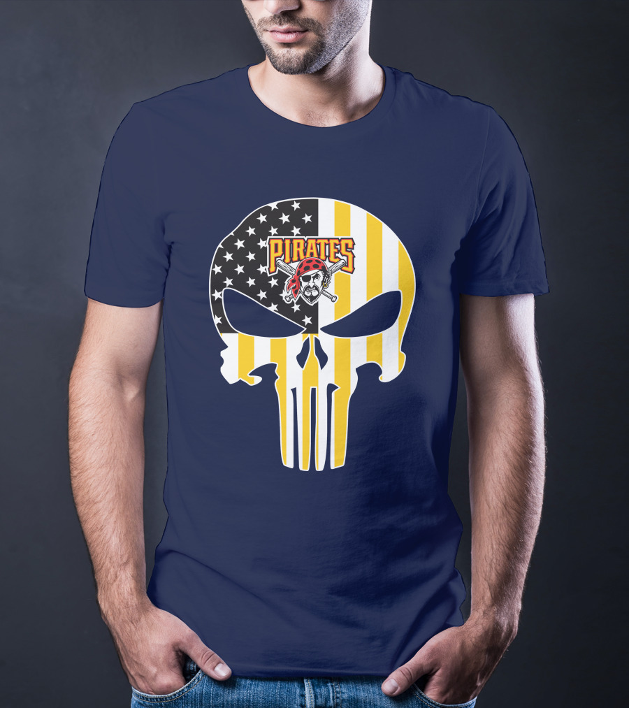 Pittsburgh Pirates Punisher Skull American Flag T-Shirt