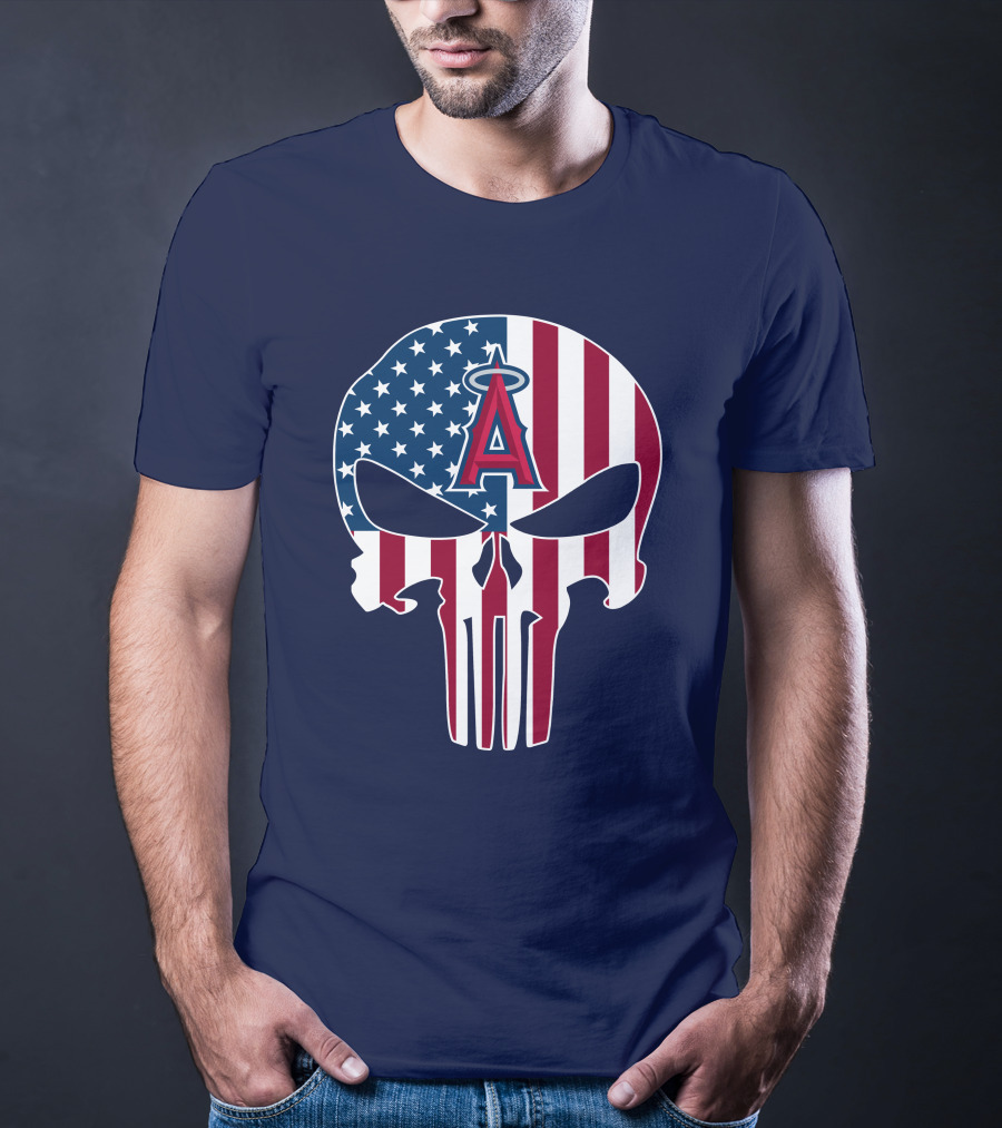 Los Angeles Angels Punisher Skull American Flag T-Shirt