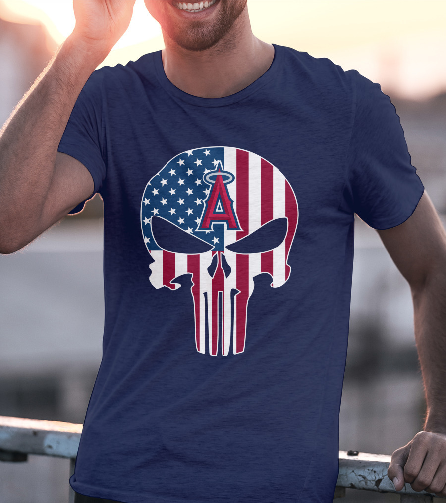Los Angeles Angels Punisher Skull American Flag T-Shirt