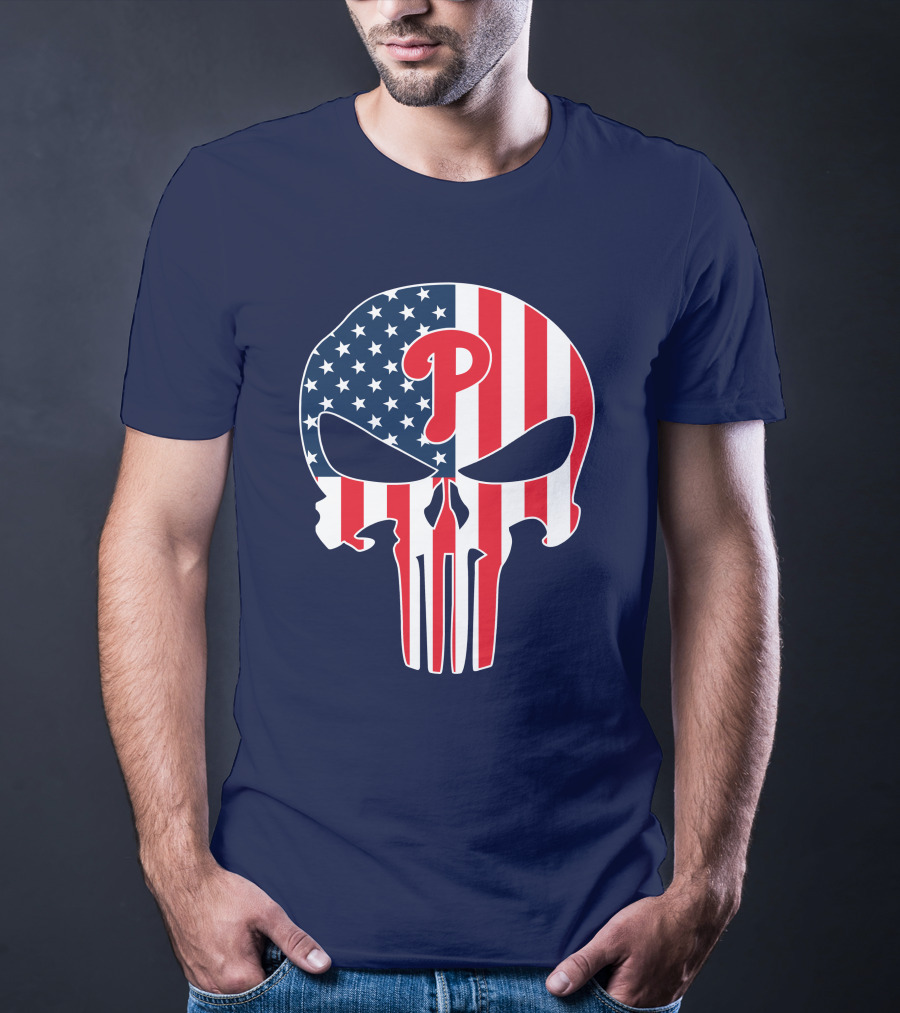 Phillies Punisher Skull American Flag T-Shirt