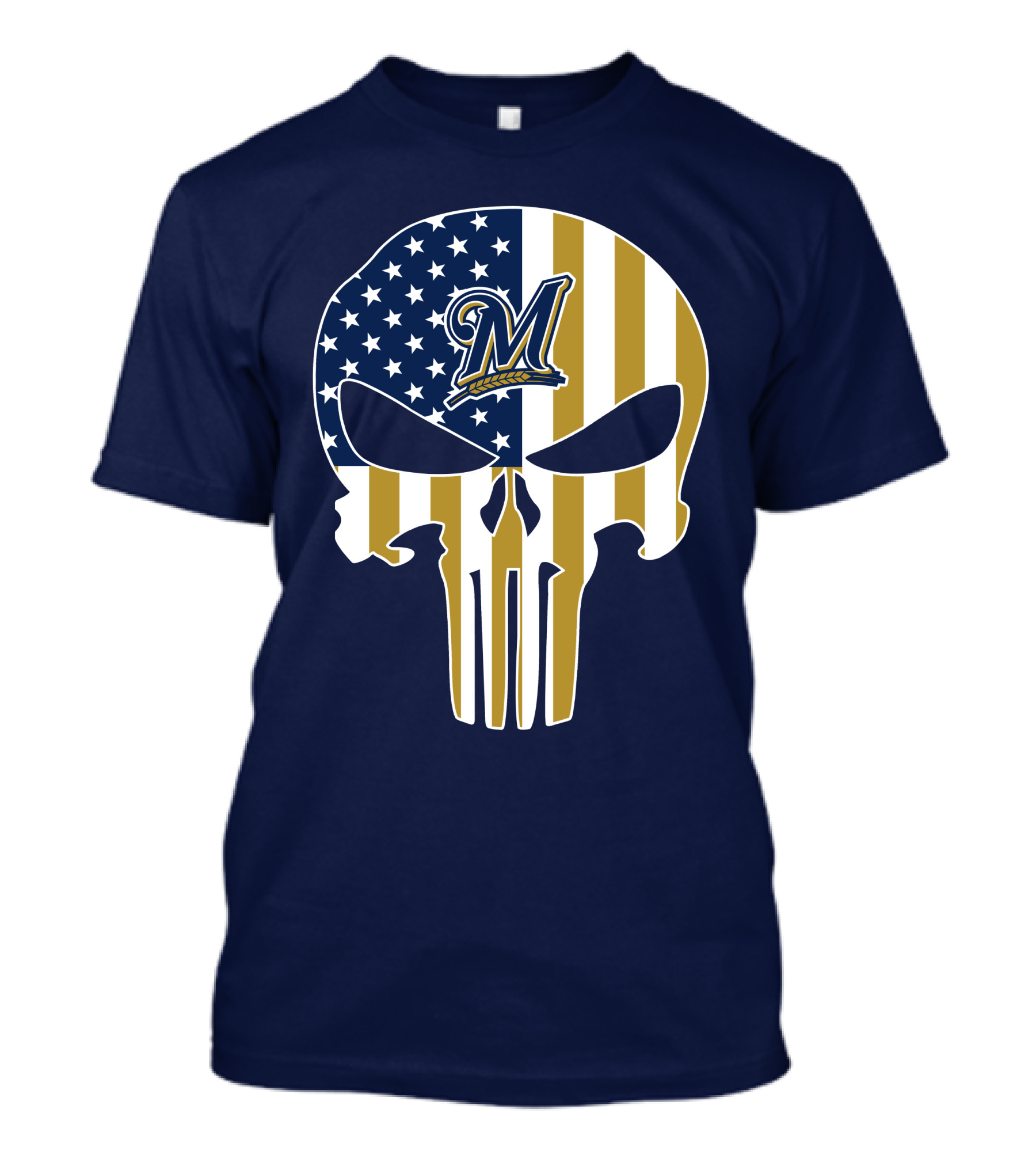 Milwaukee Brewers Punisher Skull American Flag T-Shirt