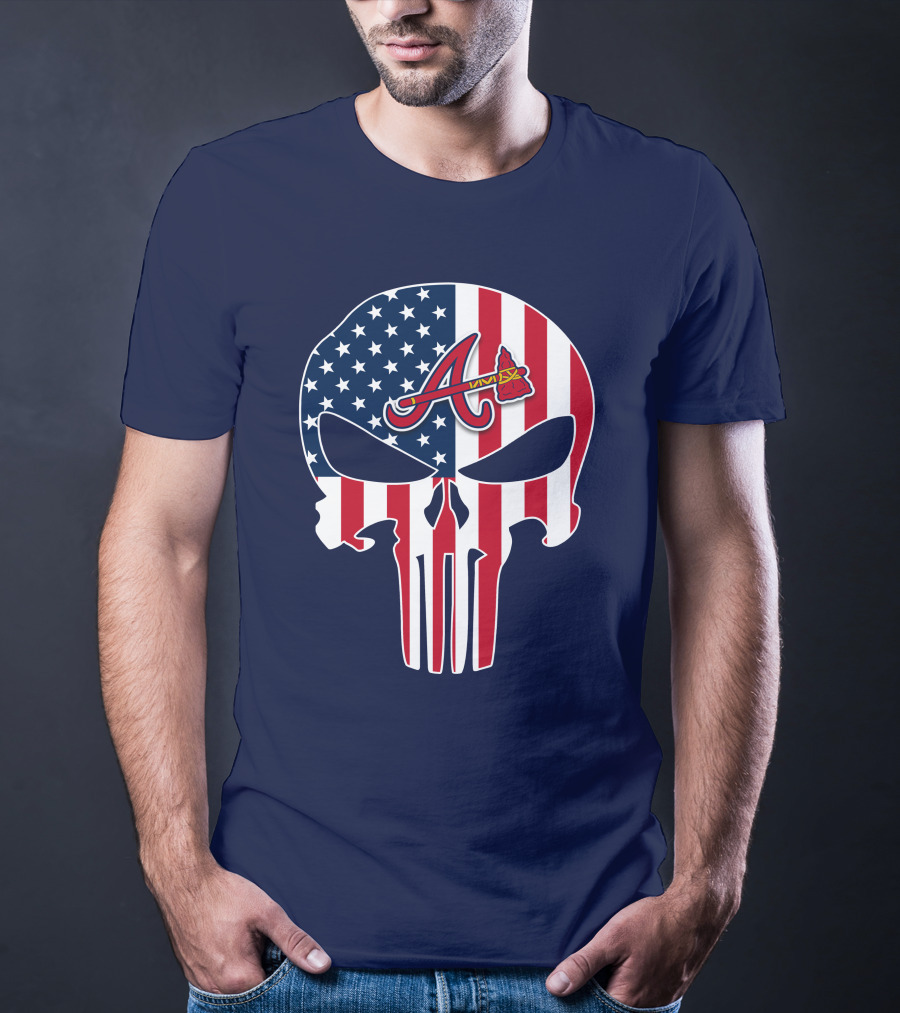 Atlanta Braves Punisher Skull American Flag T-Shirt
