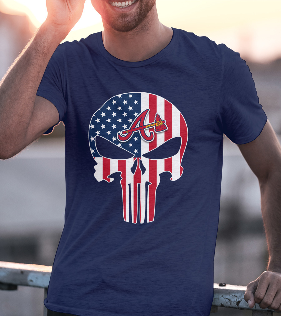 Atlanta Braves Punisher Skull American Flag T-Shirt