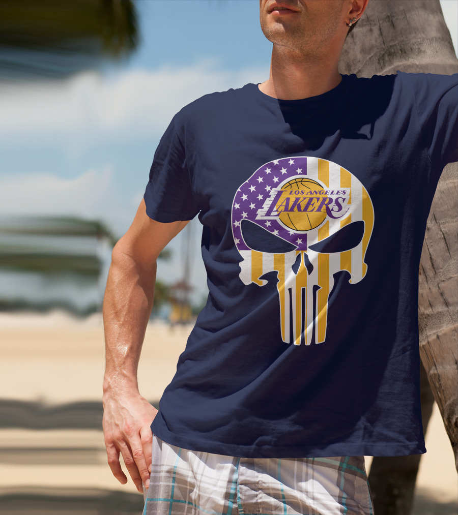 Los Angeles Lakers Skull Punisher American Flag T-Shirt
