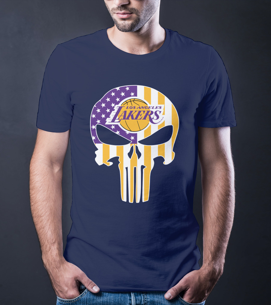 Los Angeles Lakers Skull Punisher American Flag T-Shirt