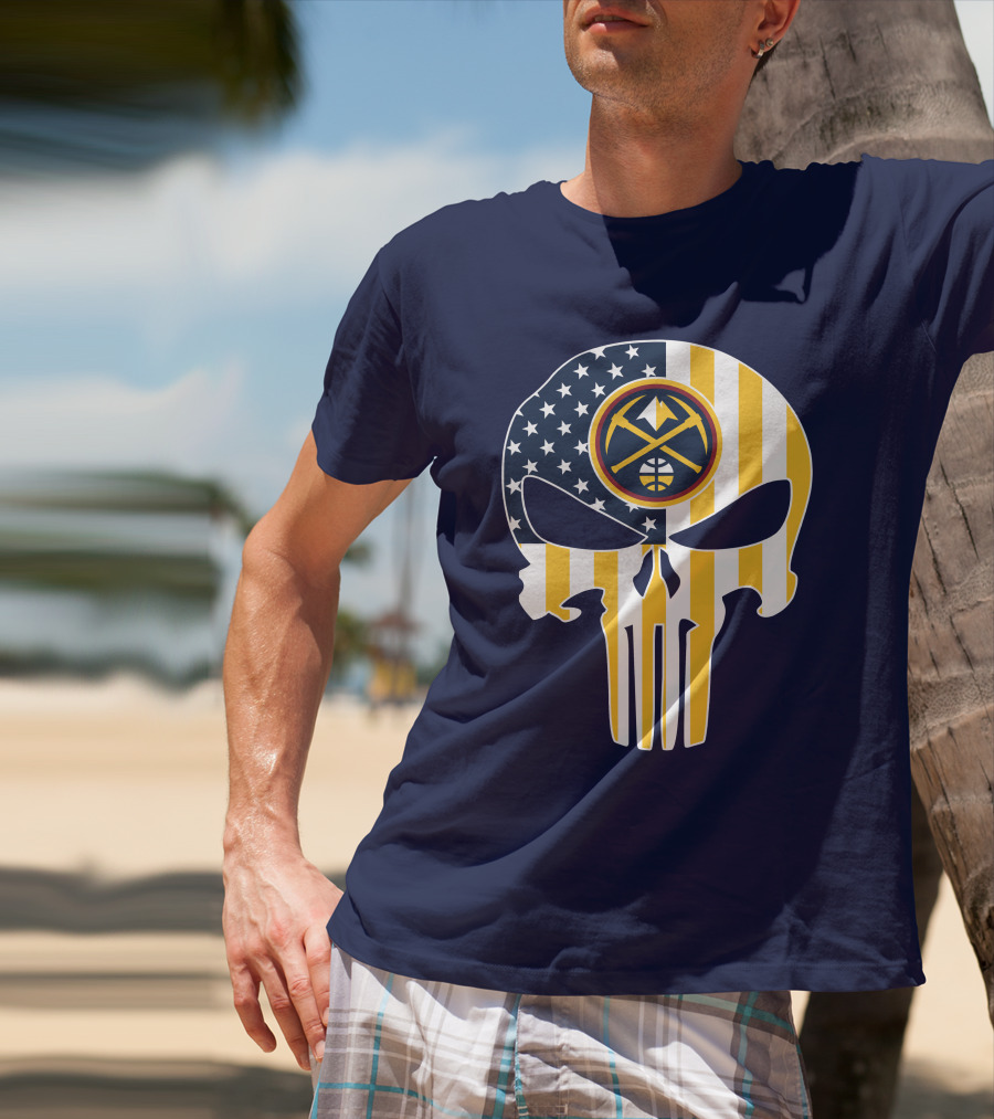 Denver Nuggets Punisher Skull American Flag T-Shirt