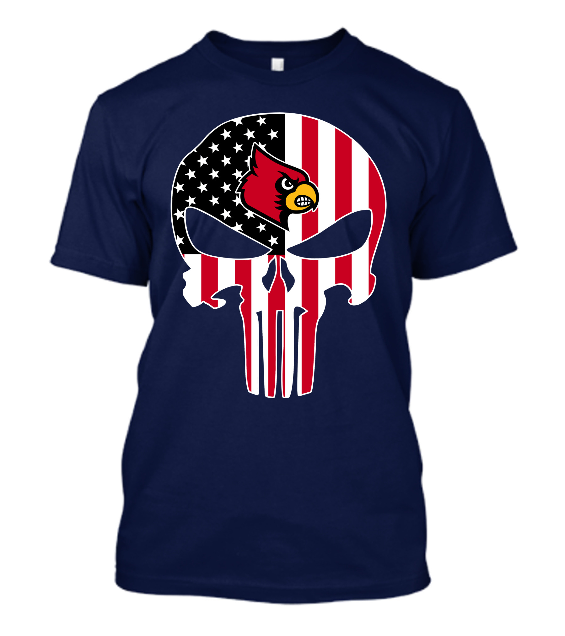 American Flag Punisher Skull Louisville Cardinals T-Shirt