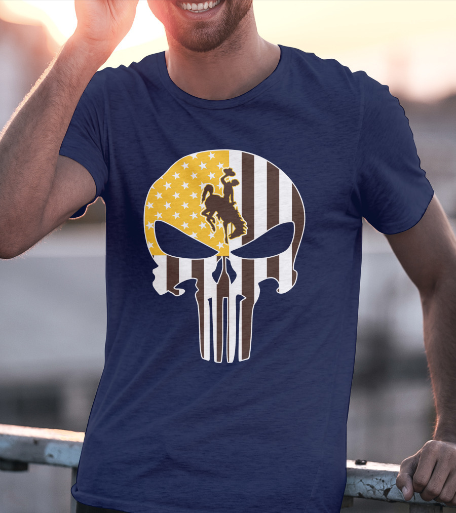 Wyoming Cowboys American Flag Punisher Skull T-Shirt