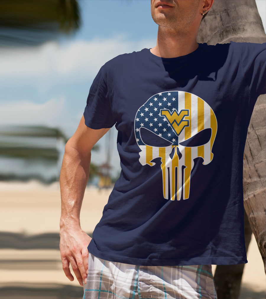 West Virginia Mountaineers The Punisher American Flag Skull T-Shirt