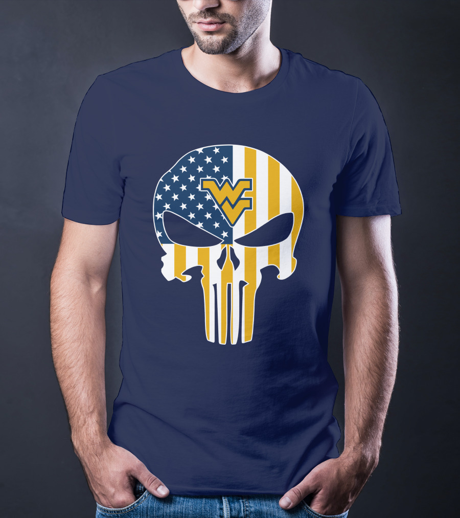 West Virginia Mountaineers The Punisher American Flag Skull T-Shirt