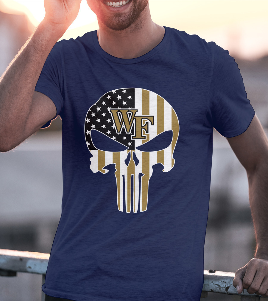 Wake Forest Wf Punisher Skull American Flag T-Shirt