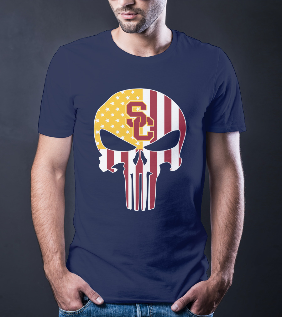 Usc Trojans Skull Punisher American Flag T-Shirt