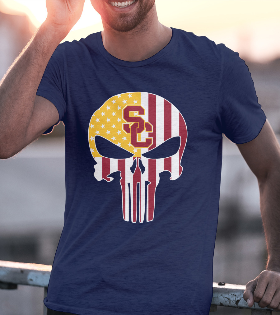 Usc Trojans Skull Punisher American Flag T-Shirt