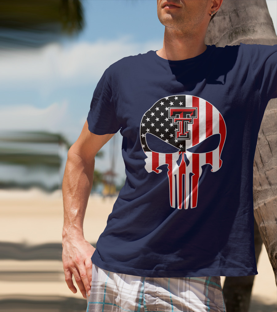 Texas Tech Red Raiders American Flag Punisher Skull T-Shirt