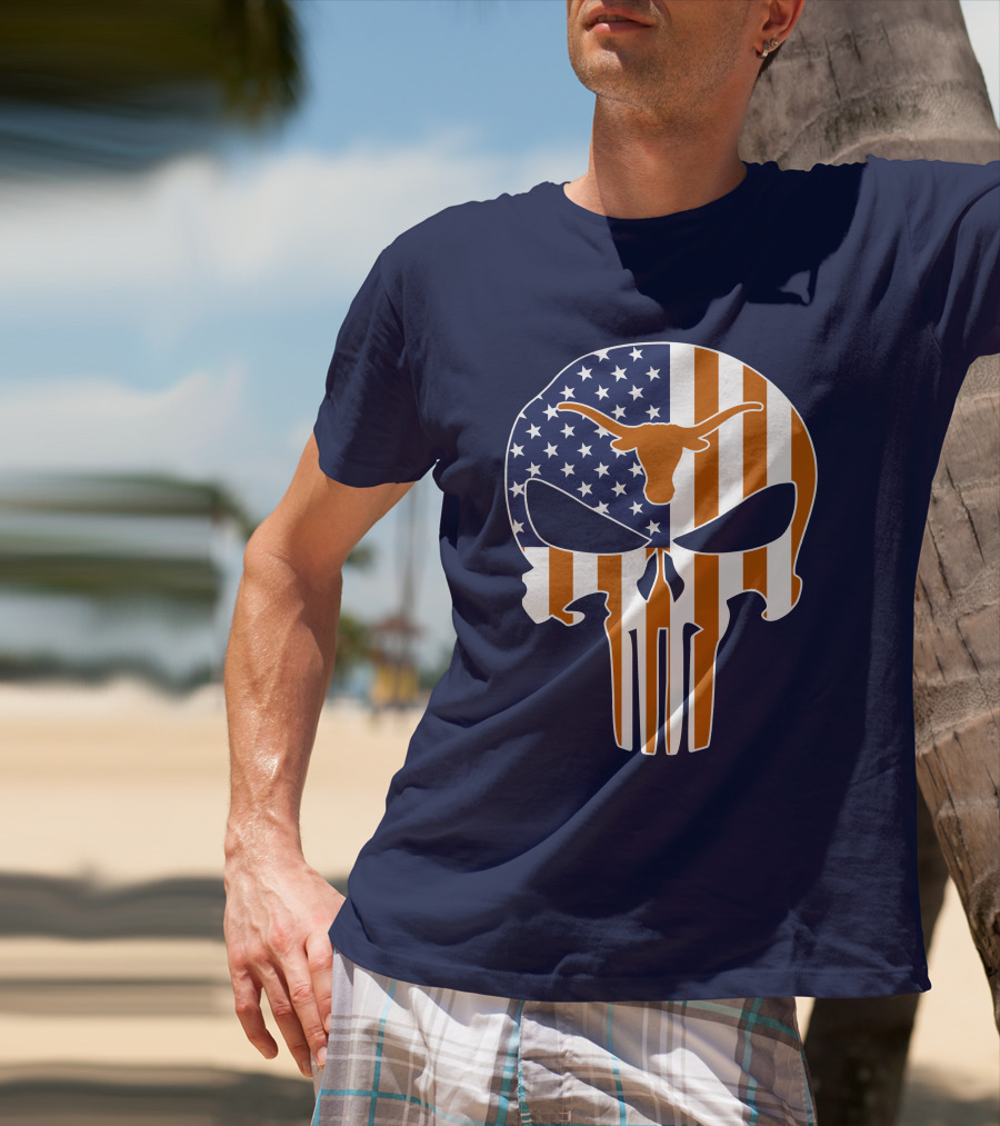Texas Longhorns The Punisher American Flag Skull T-Shirt