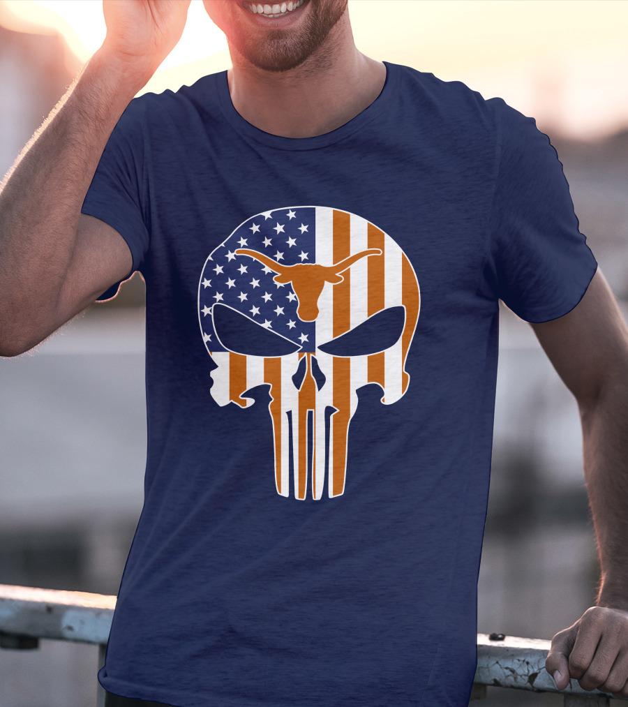 Texas Longhorns The Punisher American Flag Skull T-Shirt