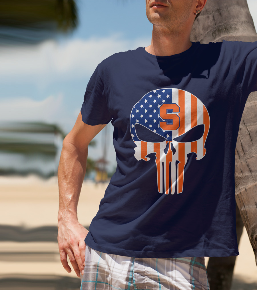 Syracuse Orange Punisher Skull American Flag Symbol T-Shirt