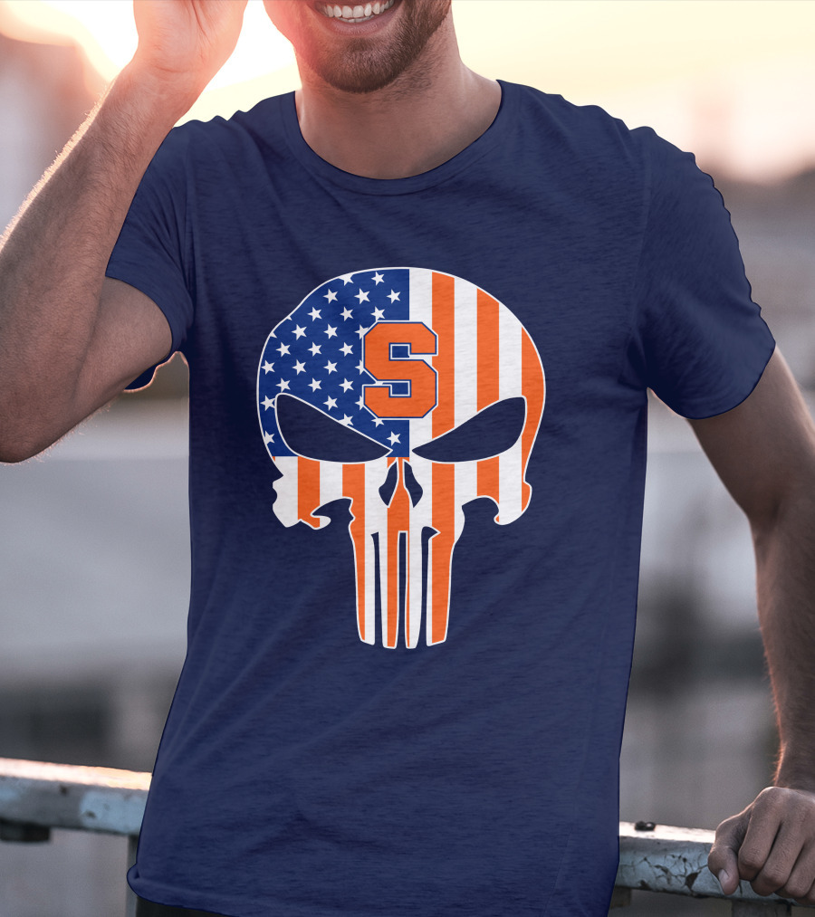 Syracuse Orange Punisher Skull American Flag Symbol T-Shirt