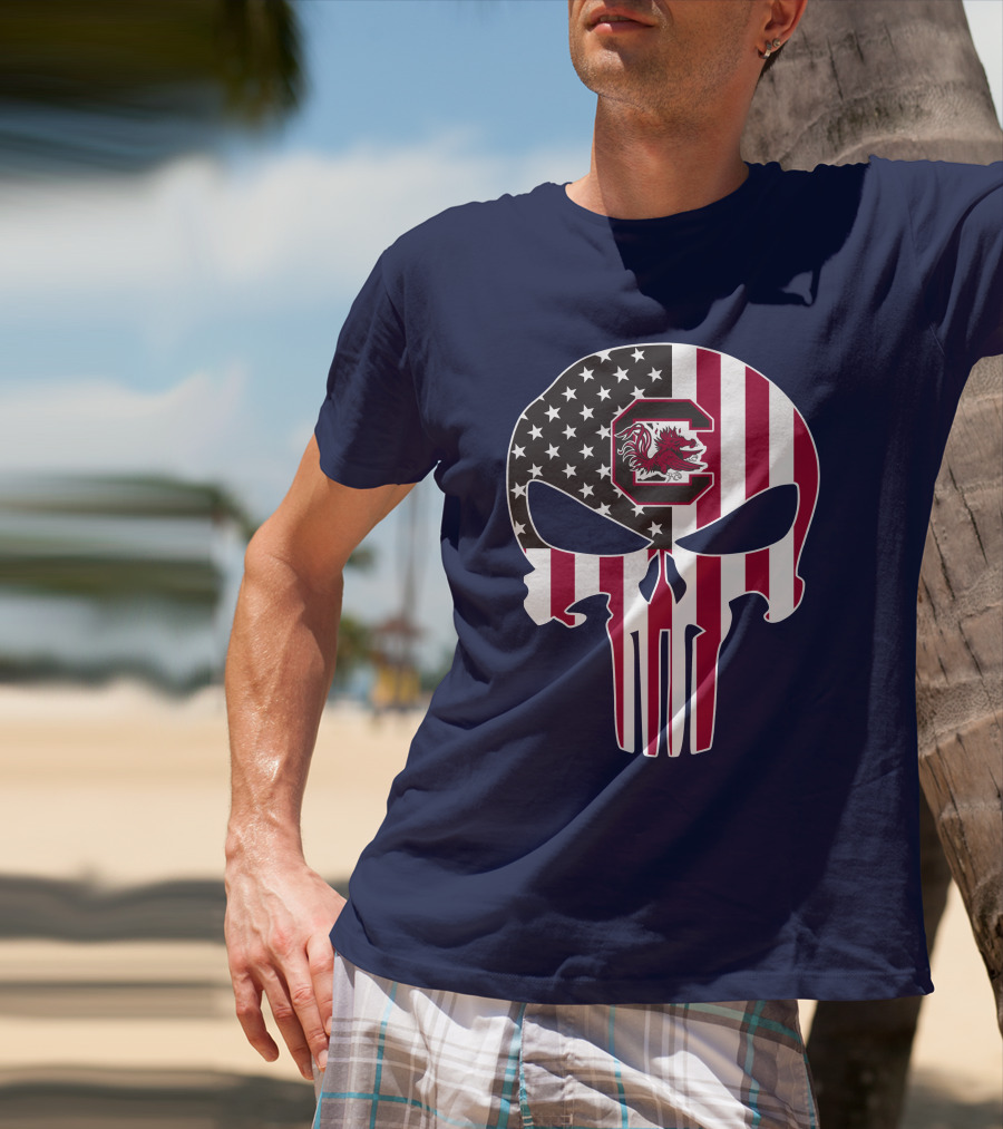 South Carolina Gamecocks The Punisher American Flag Skull T-Shirt