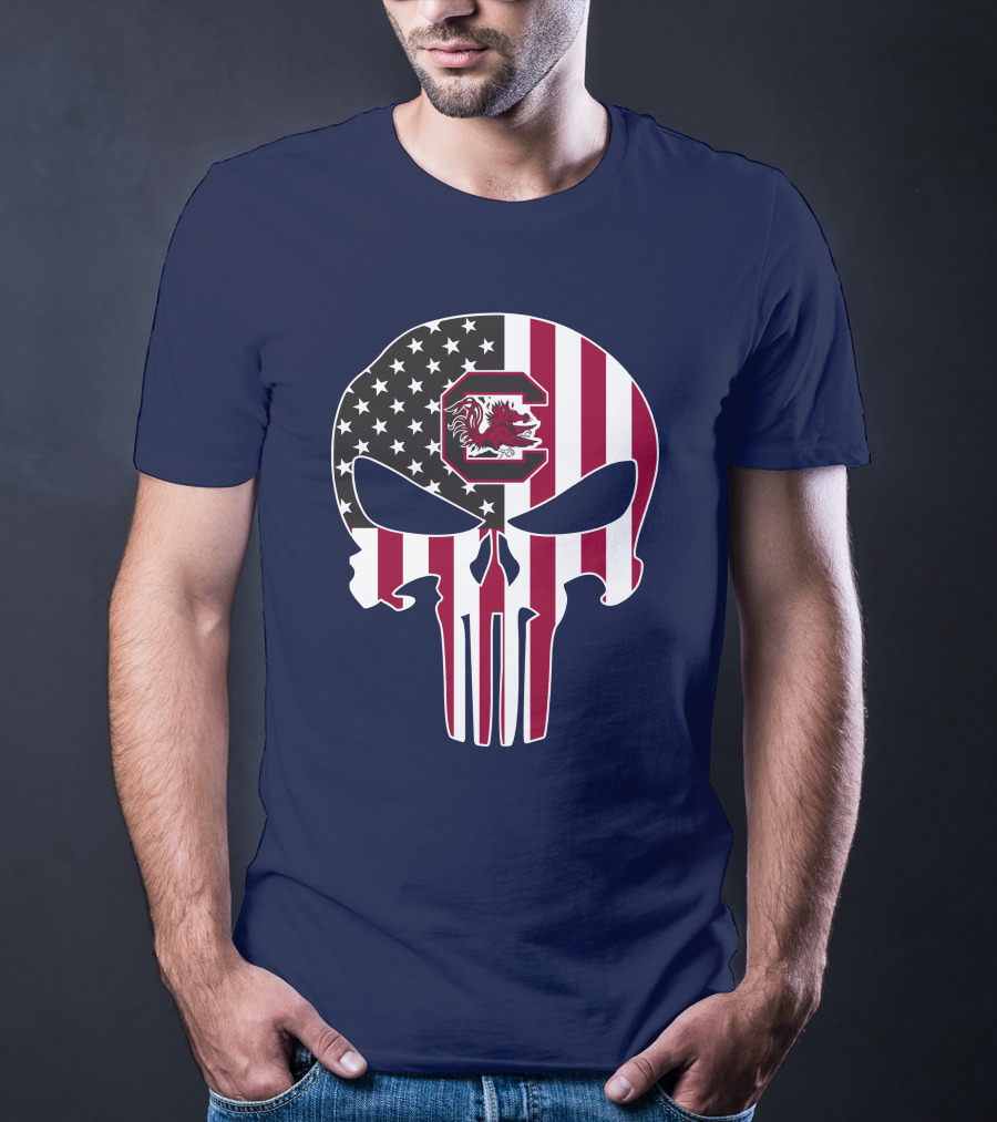 South Carolina Gamecocks The Punisher American Flag Skull T-Shirt