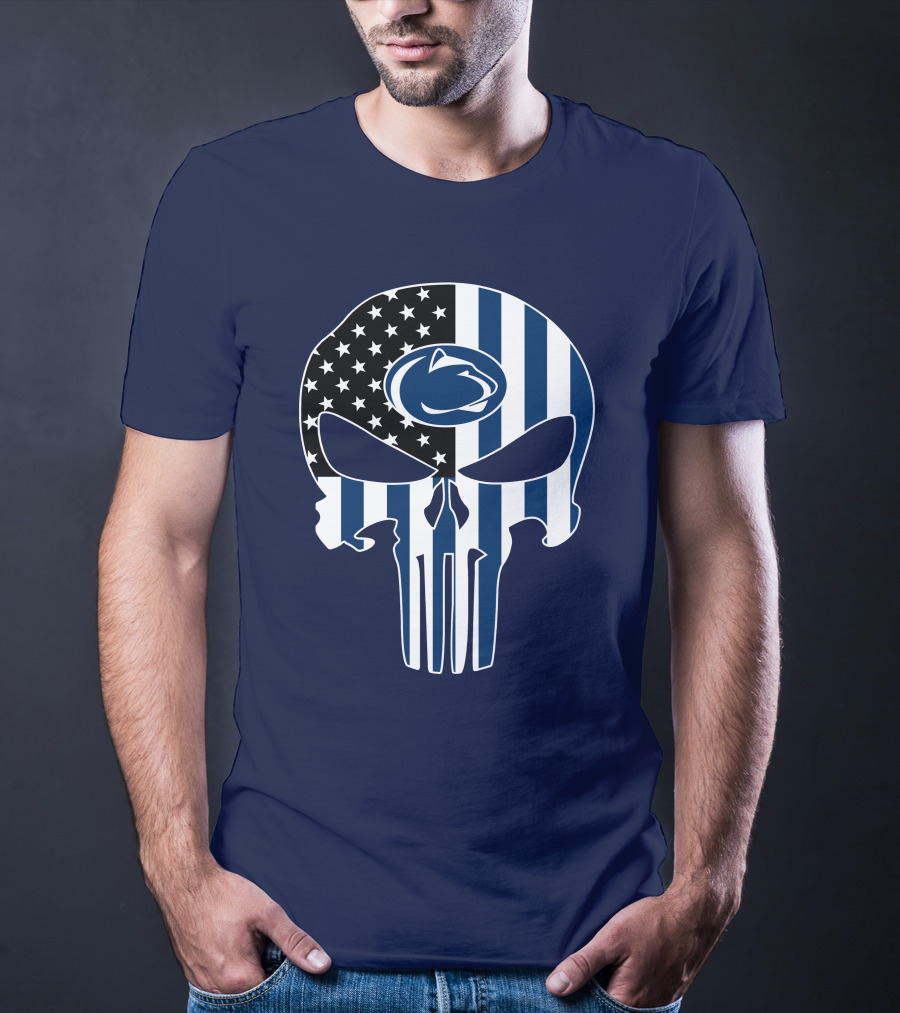 Penn State Nittany Lions The Punisher Skull With American Flag T-Shirt