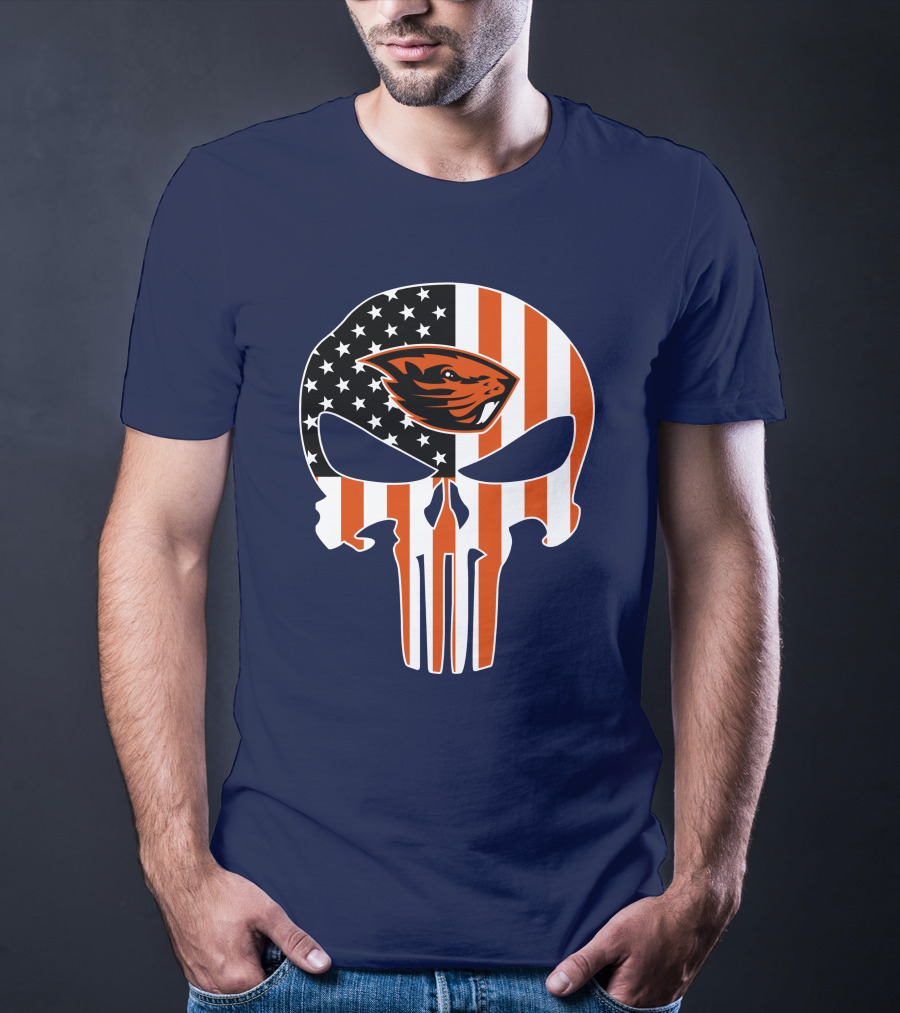 Oregon State Beavers American Flag Skull Logo Punisher 29 T-Shirt