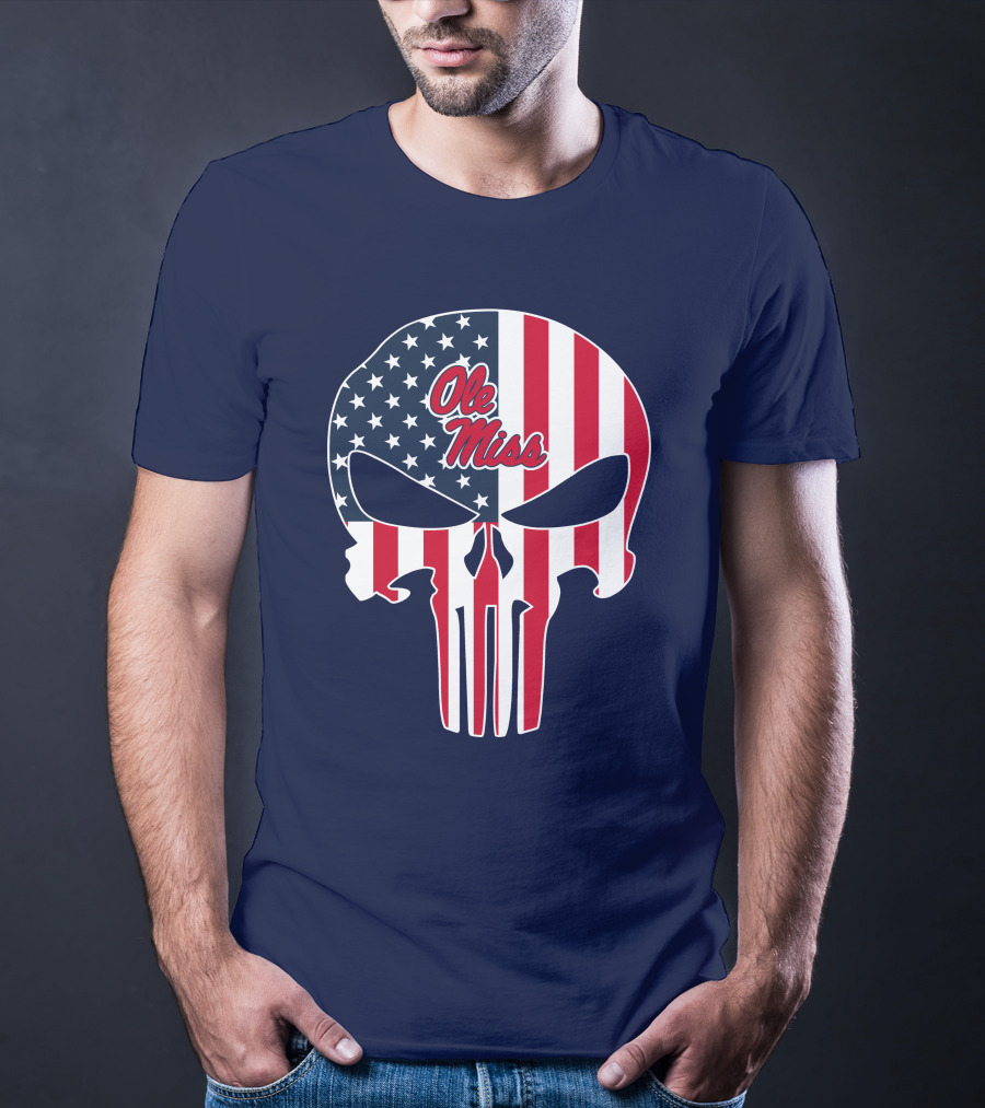 Ole Miss Rebels American Flag Punisher Skull T-Shirt