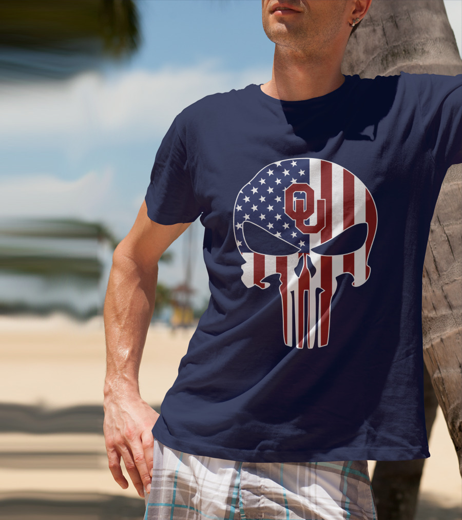 Oklahoma Sooners The Punisher American Flag Skull Design Ou T-Shirt
