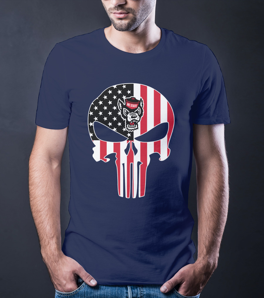 Nc State Wolfpack The Punisher American Flag Skull T-Shirt