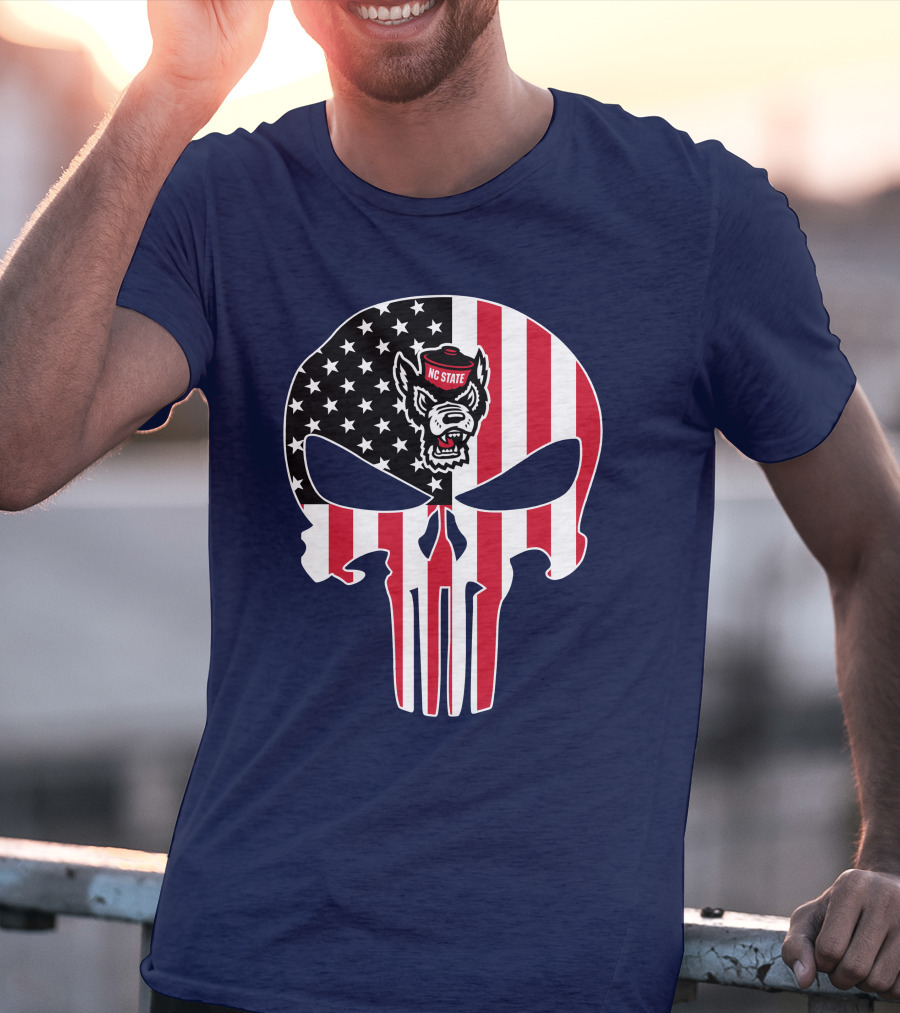 Nc State Wolfpack The Punisher American Flag Skull T-Shirt