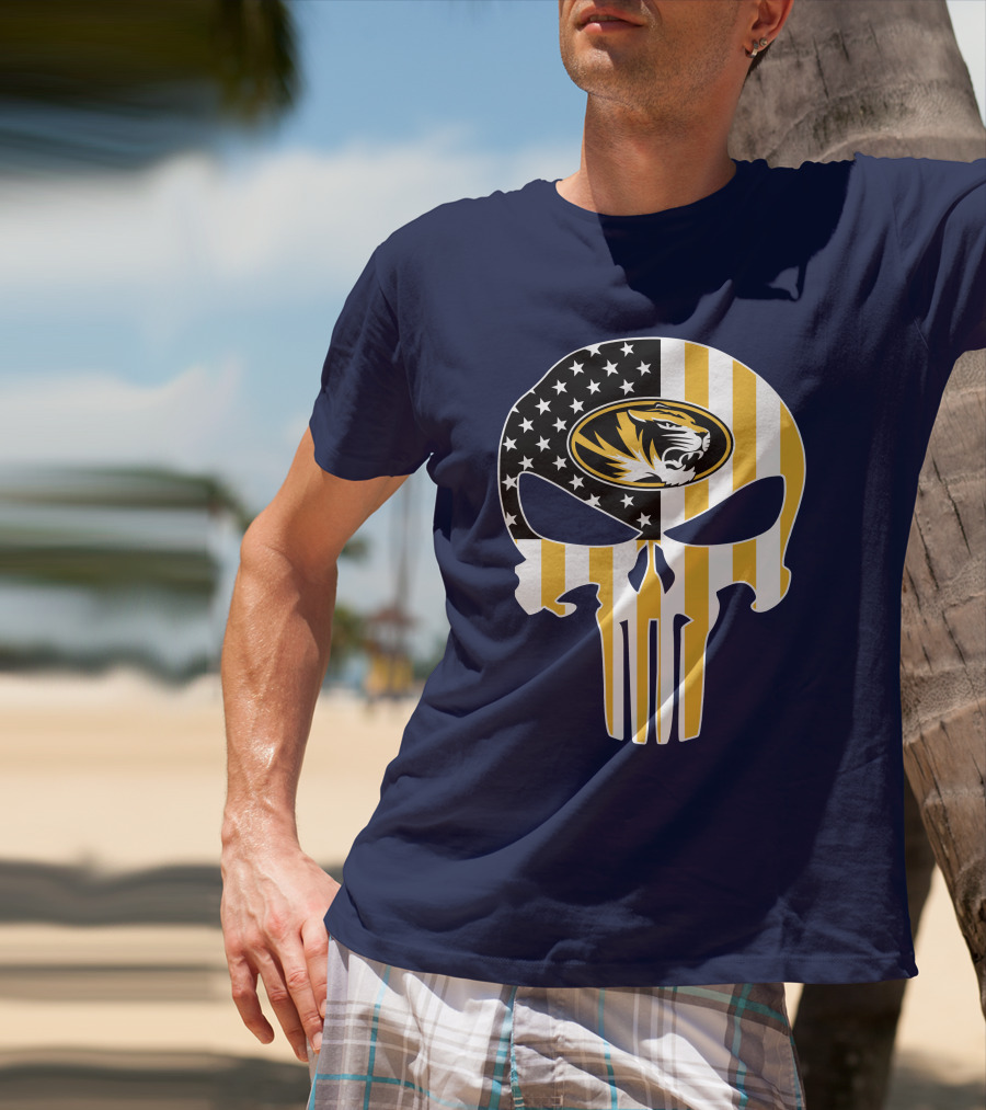 Missouri Tigers American Flag Punisher Skull T-Shirt