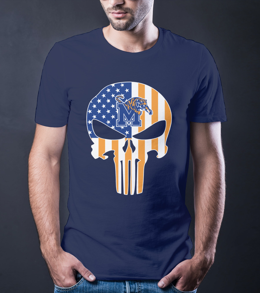 Memphis Tigers Punisher Skull Usa Flag Sports T-Shirt