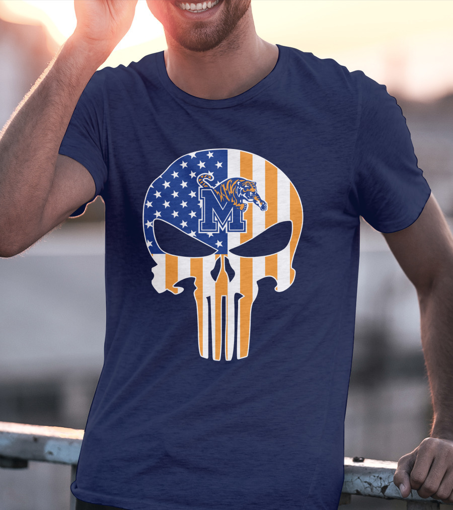 Memphis Tigers Punisher Skull Usa Flag Sports T-Shirt