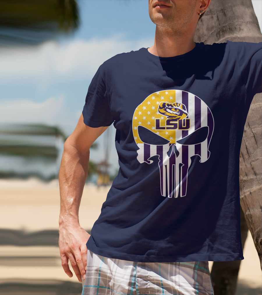 Lsu Tigers Punisher Skull American Flag T-Shirt