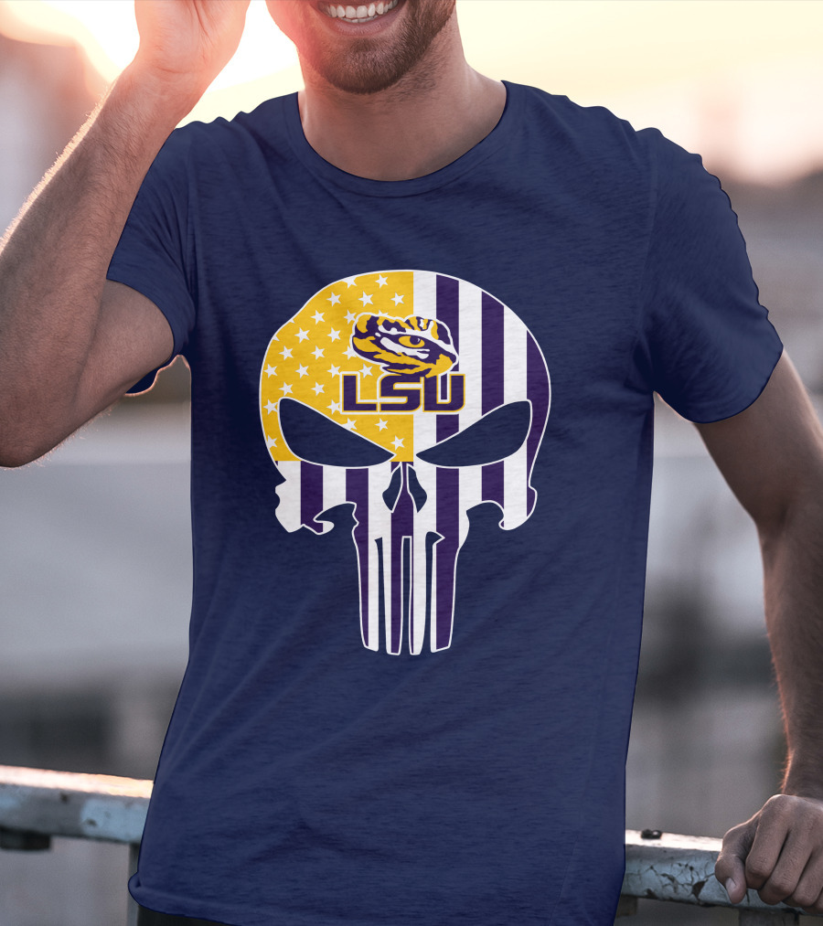 Lsu Tigers Punisher Skull American Flag T-Shirt