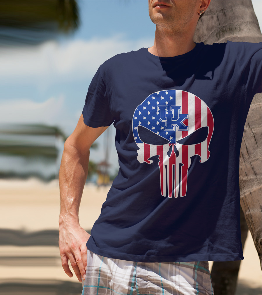 Kentucky Wildcats The Punisher American Flag Skull T-Shirt
