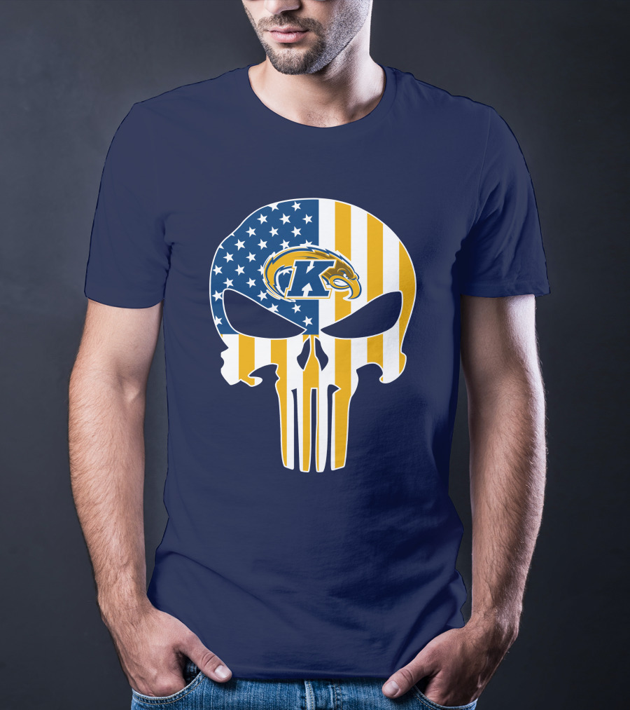 Kent State Golden Flashes Punisher Skull American Flag T-Shirt