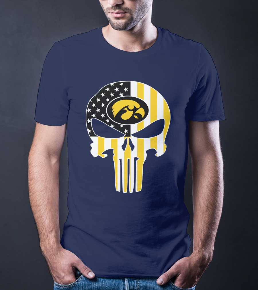 Iowa Hawkeyes The Punisher American Flag Skull T-Shirt