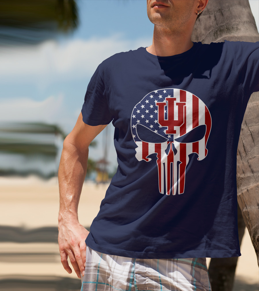 Indiana Hoosiers Punisher Skull American Flag T-Shirt