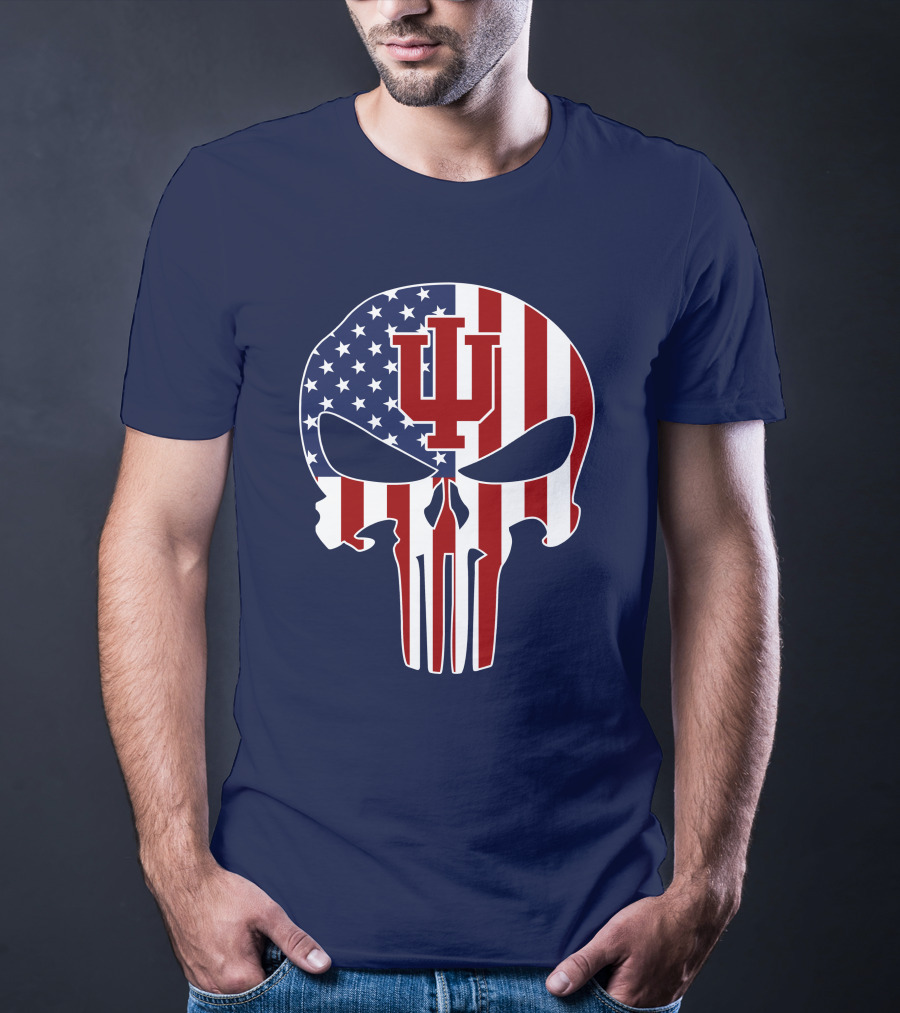 Indiana Hoosiers Punisher Skull American Flag T-Shirt