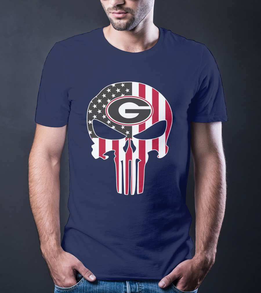 Georgia Bulldogs Punisher Skull American Flag 52 T-Shirt