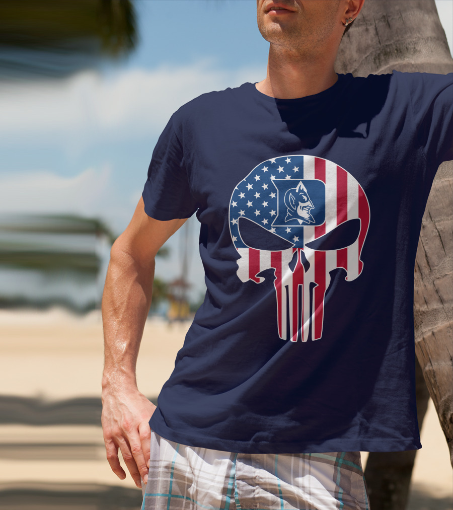 Duke Blue Devils The Punisher American Flag Skull T-Shirt