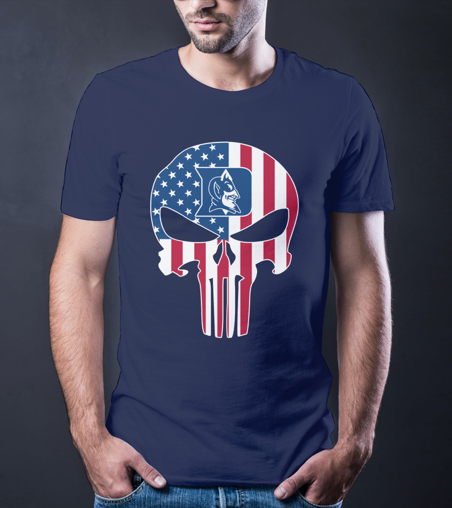 Duke Blue Devils The Punisher American Flag Skull T-Shirt