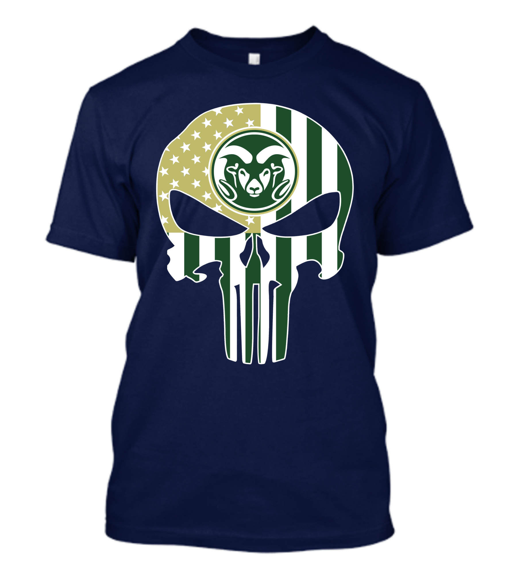 Colorado State Rams The Punisher Skull With American Flag And Ram T-Shirt