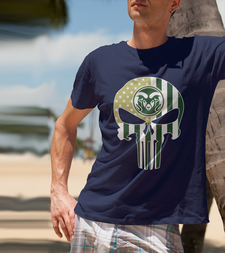 Colorado State Rams The Punisher Skull With American Flag And Ram T-Shirt