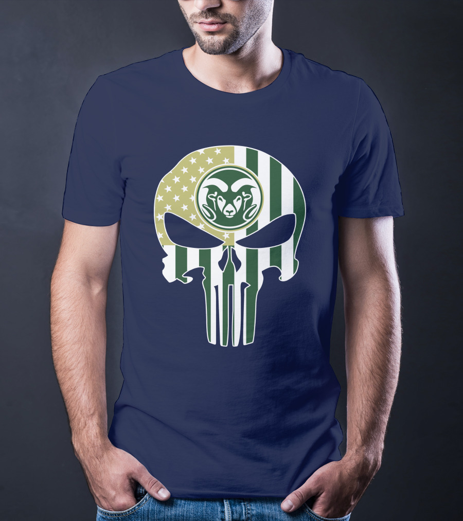 Colorado State Rams The Punisher Skull With American Flag And Ram T-Shirt