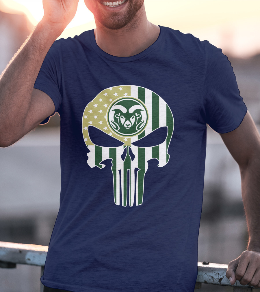 Colorado State Rams The Punisher Skull With American Flag And Ram T-Shirt